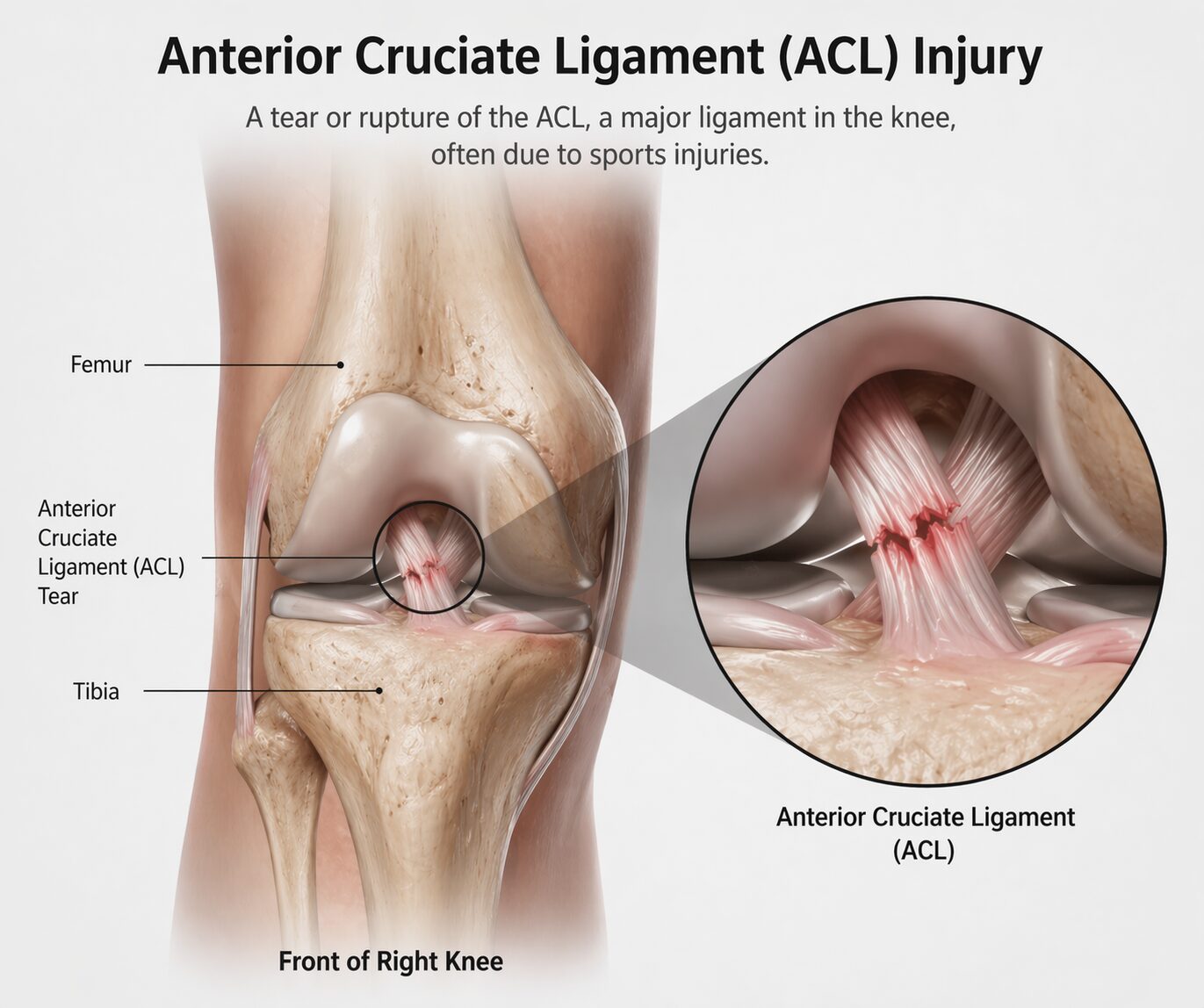 An image that displays an ACL tear to help understand ACL reconstruction.
